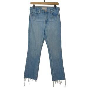 Everlane Straight Leg Jeans Womens 29 Blue Denim Mid Rise Frayed Hem Cropped